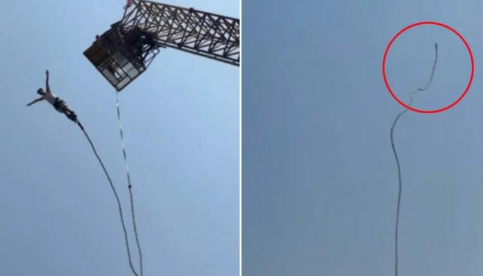 Moment tourist's bungee rope snaps, sending him plummeting into