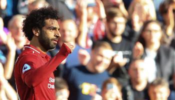 محمد صلاح يحتفل بالتسجيل في الجولة الأخيرة للبريميرليغ في 2018