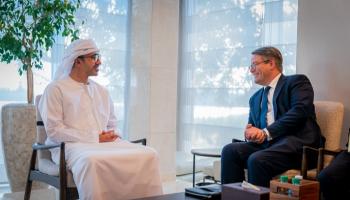 الشيخ عبدالله بن زايد آل نهيان خلال استقبال الوزير الألماني