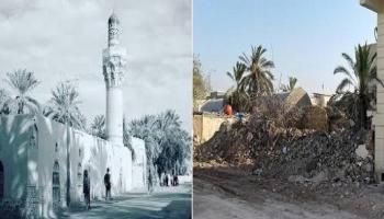 مئذنة مسجد السراجي قبل وبعد الهدم