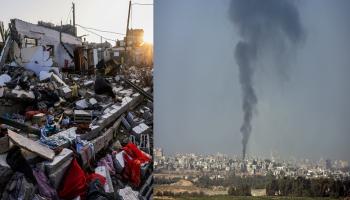 آثار قصف إسرائيلي وفلسطيني يجلس فوق أنقاض بيته بغزة 