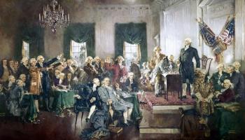 توقيع دستور الولايات المتحدة في المؤتمر الدستوري عام 1787