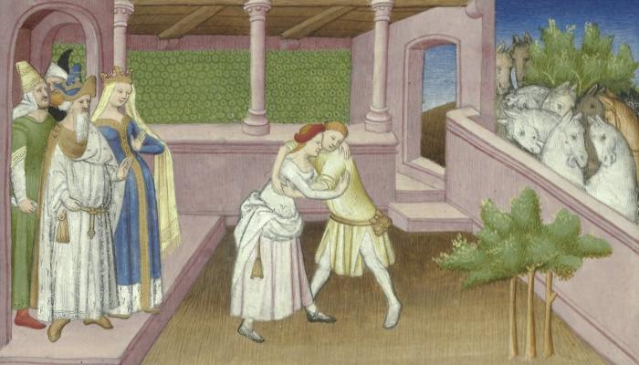 رسمة منمنمة من القرن الخامس عشر تجسد الأميرة وأحد الرجال
