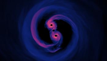 محاكاة للضوء المنبعث من نظام ثنائي للثقب الأسود فائق الكتلة