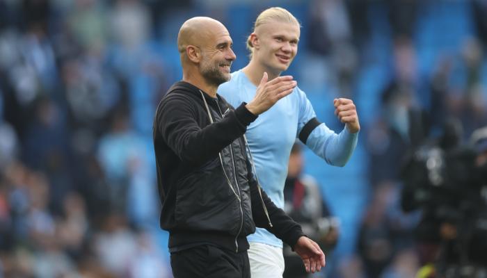 إيرلينغ هالاند وغوارديولا في مانشستر سيتي