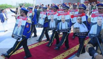 من تشييع الحوثي لوزراء حكومته- أرشيفية