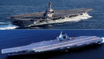 الحاملتان فورد (أعلى) وفوجيان (أسفل) 