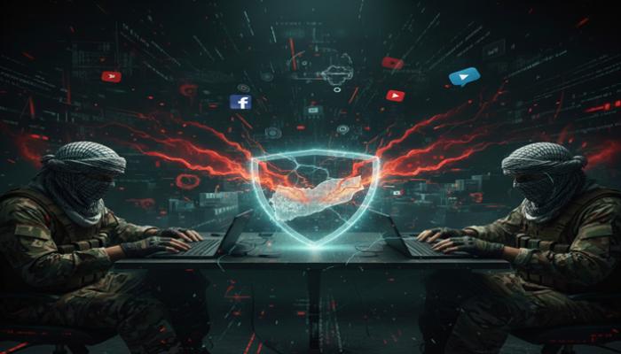 عناصر حوثية تنشر خطابات الكراهية على مواقع التواصل - الصورة بالذكاء الاصطناعي