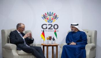جانب من لقاء ولي عهد أبوظبي والمستشار الألماني في قمة G20