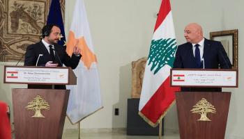 جانب من إعلان توقيع اتفاق لترسيم الحدود البحرية بين لبنان وقبرص