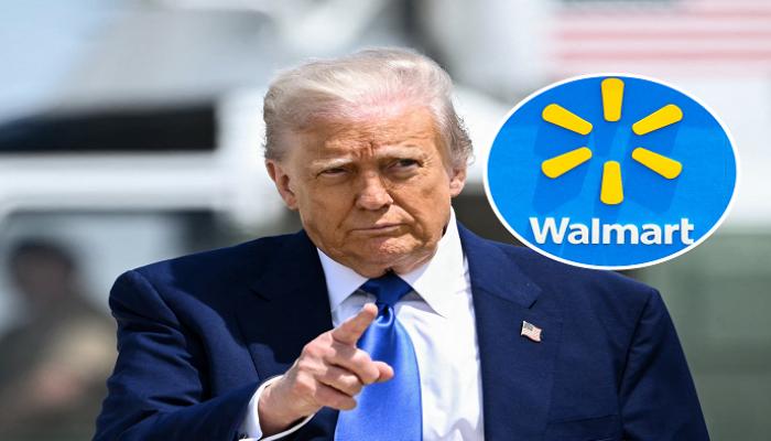 الرئيس الأمريكي دونالد ترامب وشعار سلسلة متاجر التجزئة وول مارت