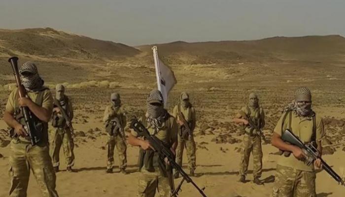 لقطة من المقطع المصور الذي بثته حركة حسم الإرهابية