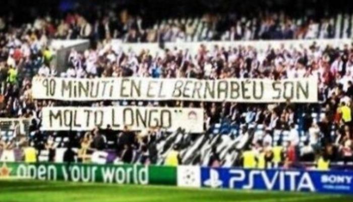جماهير ريال مدريد ترفع لافتة العبارة الأسطورية