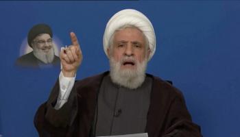 أمين عام حزب الله اللبناني نعيم قاسم خلال كلمة مصورة له