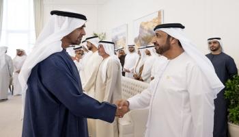 الشيخ محمد بن زايد آل نهيان رئيس دولة الإمارات يستقبل وفد البرلمان العربي