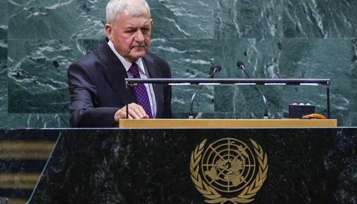 الرئيس العراقي عبداللطيف رشيد خلال كلمته في الأمم المتحدة