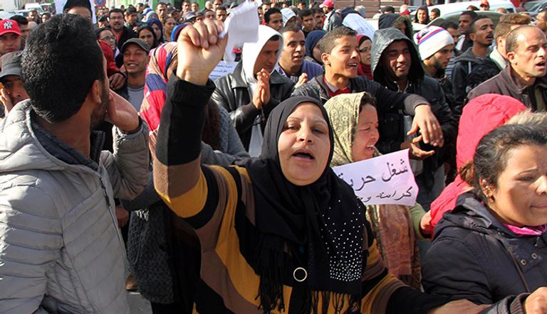 جانب من الاحتجاجات المطالبة بوظائف اليوم الخميس