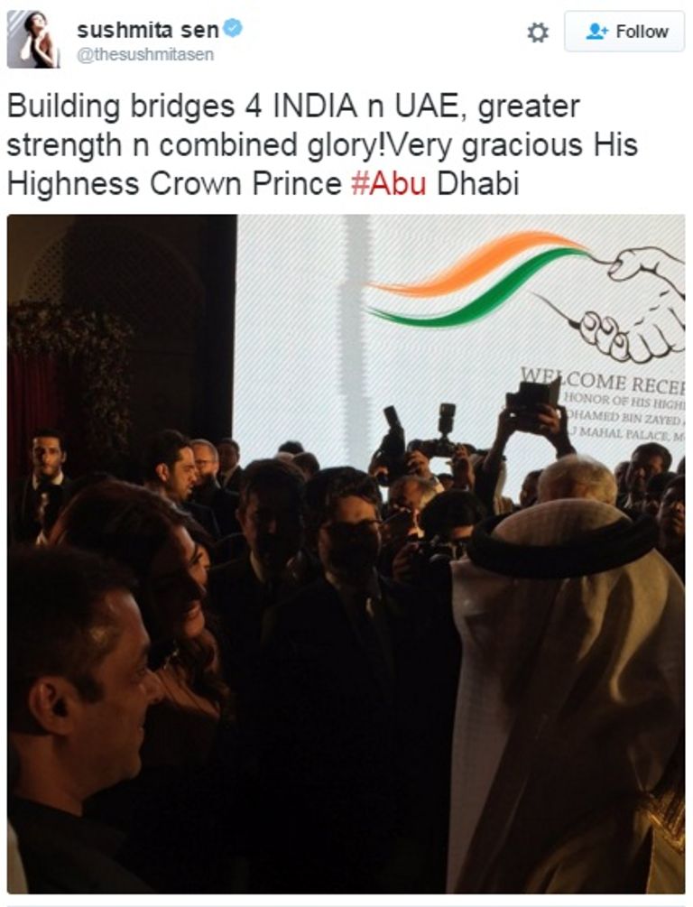 الشيخ محمد بن زايد يرحب بالنجمين سلمان خان وسوشميتا سين