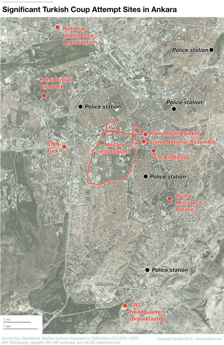 خريطة توضح الأماكن الحيوية في أنقرة