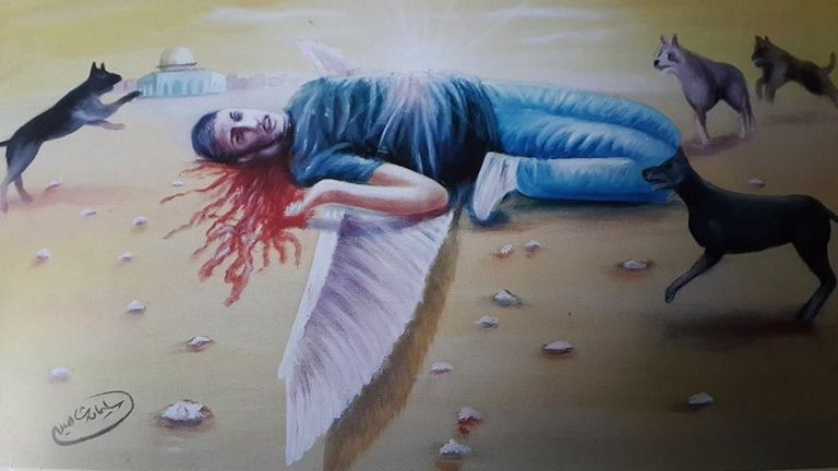 لوحات فنية تقدم تاريخا من آلام الشعب الفلسطيني وآماله