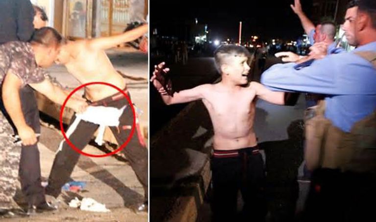 الشرطة تجرد الطفل الانتحاري من الحزام الناسف