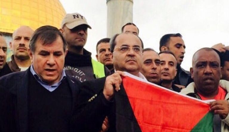 الطيبي يرفع العلم الفلسطيني خلال احدى المناسبات