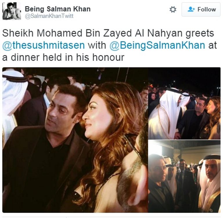 الشيخ محمد بن زايد يرحب بالنجمين سلمان خان وسوشميتا سين