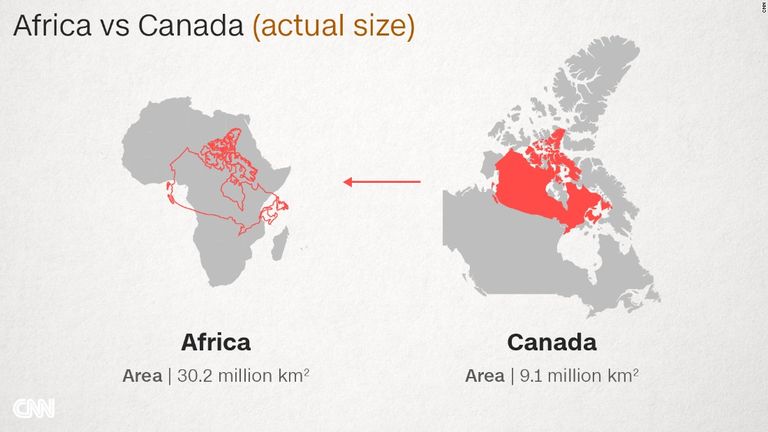 مساحة كندا أقل من ثلث مساحة أفريقيا