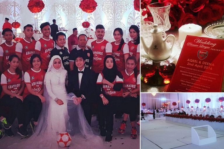 حب الأرسنال دفع عروسين من ماليزيا إلى تزيين فرحهم بألوان وقمصان النادي الإنجليزي