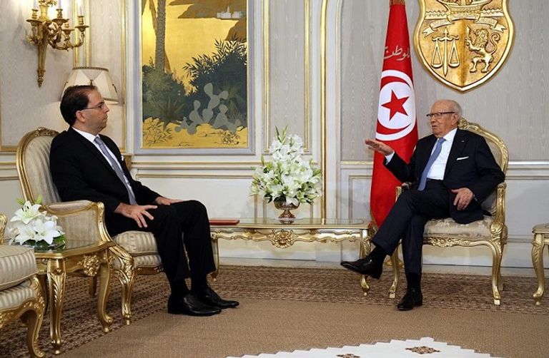 الرئيس التونسي الباجي قايد السبسي ورئيس الحكومة المكلف يوسف الشاهد
