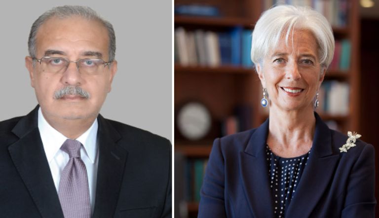 مديرة صندوق النقد الدولي، كريستين لاجارد ورئيس الوزراء المصري، المهندس شريف إسماعيل