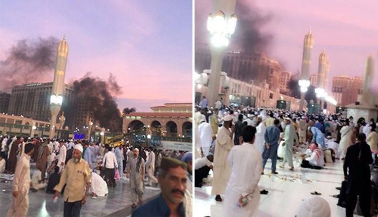 مشهدان من داخل الحرم النبوي لدخان التفجير الانتحاري