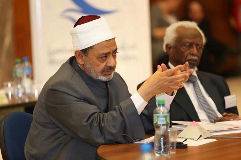 الإمام الأكبر يلقي كلمته التي دعا فيها لتدشين مشروع إنساني متكامل لنشر السلام