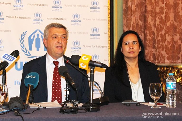 لمفوض السامي للأمم المتحدة لشئون اللاجئين خلال المؤتمر الصحفي المفوض السامي للأمم المتحدة لشؤون اللاجئين خلال المؤتمر الصحفي