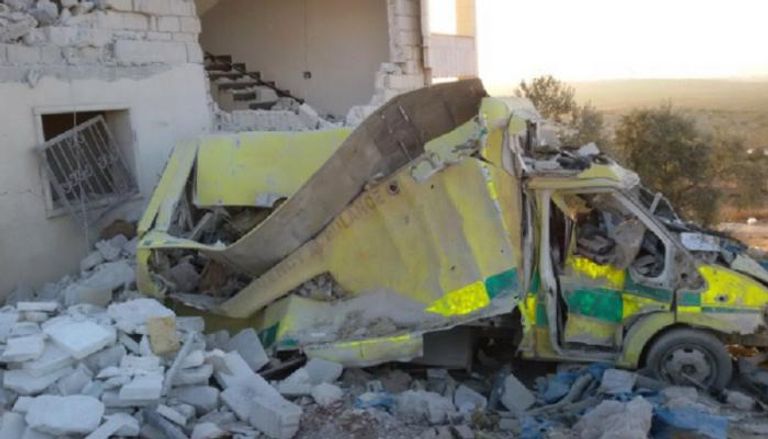 الدمار الناجم عن تفجير مستشفى بشرق حلب
