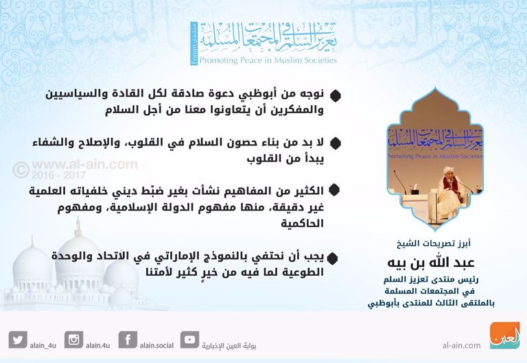 االشيخ عبدالله بن بيه يلقي كلمته خلال ملتقى تعزيز السلم في المجتمعات المسلمة