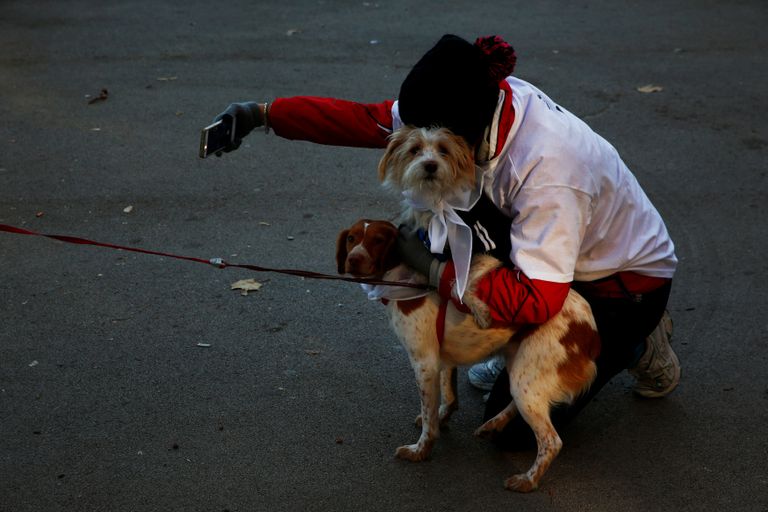كلاب وأصحابها في انتظار بدء سباق سان بيريستر السنوي السادس