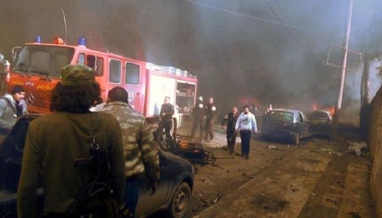 سيارات الإطفاء والإسعاف هرعت لموقع التفجير بمدينة أعزاز 