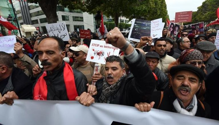 جانب من الاحتجاجات فى تونس ضد عودة الإرهابيين