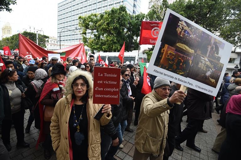 جانب من الاحتجاجات فى تونس ضد عودة الإرهابيين