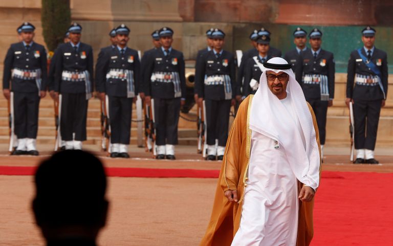 الشيخ محمد بن زايد خلال مراسم الاستقبال