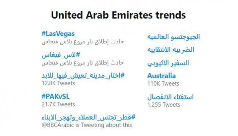 هاشتاج لاس فيجاس يتصدر قائمة تويتر في الإمارات