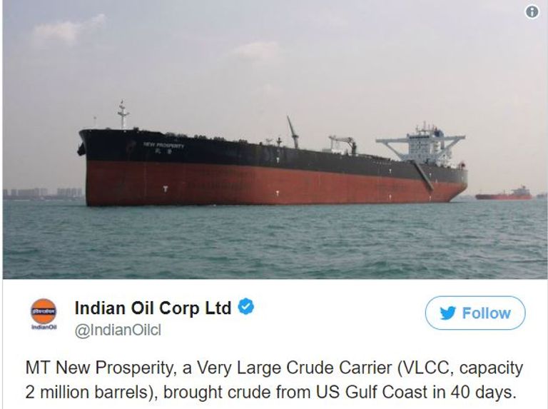 وصول شحنة النفط الأمريكية الأولى منذ 4 عقود إلى الهند