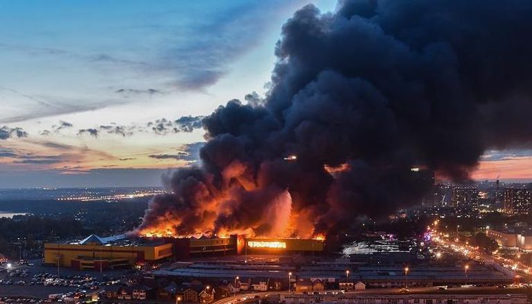 حريق هائل بمركز تسوق في موسكو
