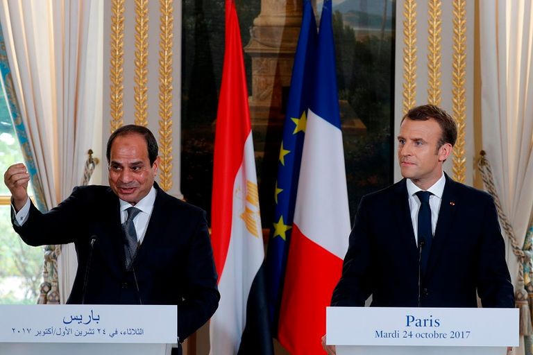 جانب من المؤتمر الصحفي بين السيسي وماكرون