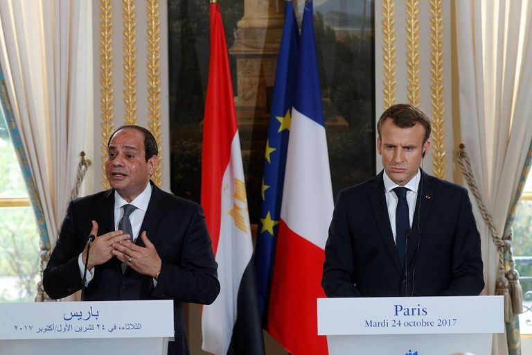 جانب من المؤتمر الصحفي بين السيسي وماكرون