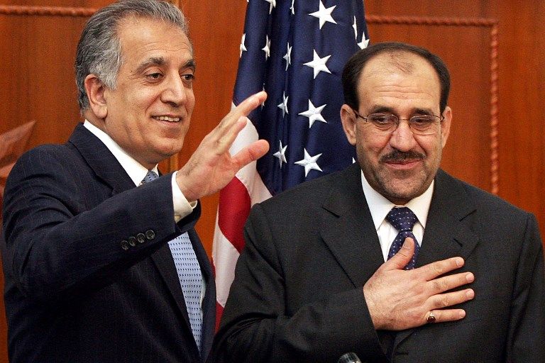 خليل زاده مع نوري المالكي أبومهدي المهندس - الموصوف كإرهابي لدى واشنطن