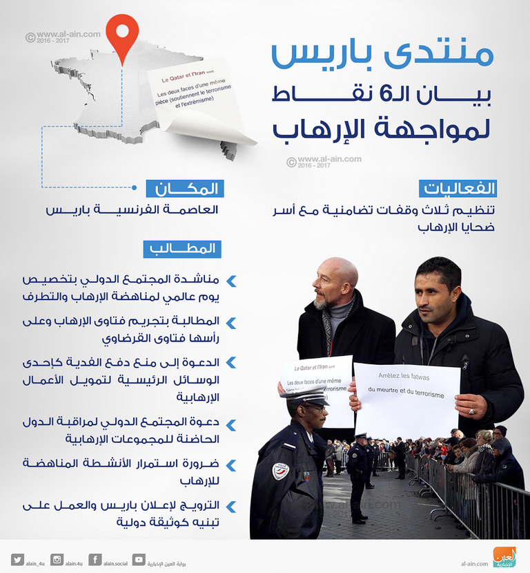 حافلة بشعارات ترفض الإرهاب ضمن أنشطة منتدى باريس للسلام