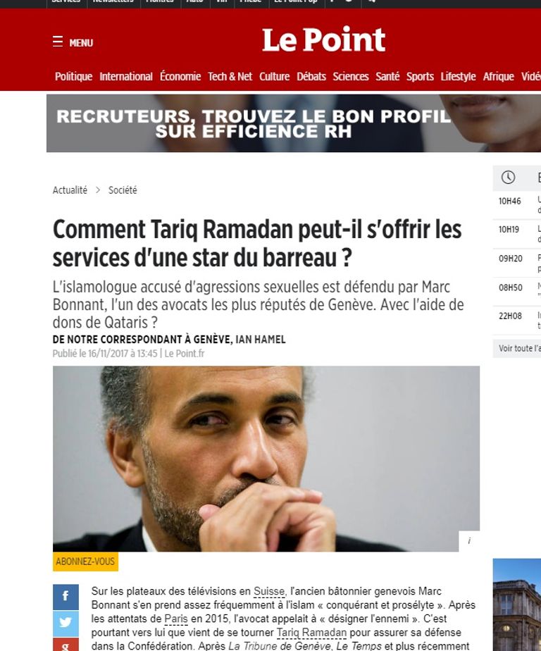 طارق رمضان حفيد البنا والمحامي مارك بونان