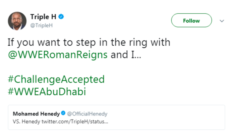 صورة مركبة لهنيدي من أحد أعماله مع المصارع تريبل إتش